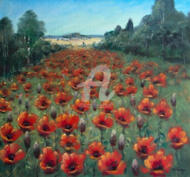 Painting titled "Poppy Field" by Mark Kremer, Original Artwork, Oil