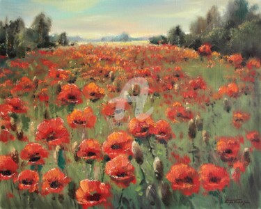 Peinture intitulée "Poppies Field. Summ…" par Mark Kremer, Œuvre d'art originale, Huile