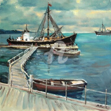 Painting titled "Seiner boat on Lado…" by Mark Kremer, Original Artwork, Oil