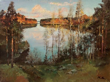Painting titled "Forest lake" by Mark Kremer, Original Artwork, Oil