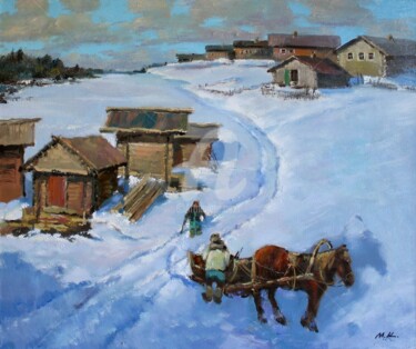 Peinture intitulée "The village on the…" par Mark Kremer, Œuvre d'art originale, Huile