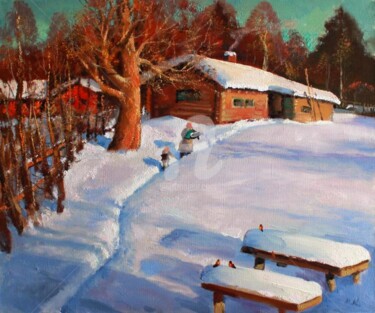 Painting titled "Winter. Bathhouse" by Mark Kremer, Original Artwork, Oil