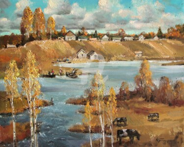 Painting titled "On the river bank M…" by Mark Kremer, Original Artwork, Oil