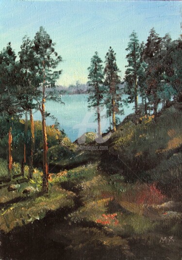 Painting titled "Morning on the lake" by Mark Kremer, Original Artwork, Oil