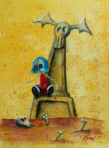 Painting titled "Tombstone Blues" by Kriev, Original Artwork, Oil Mounted on Wood Stretcher frame