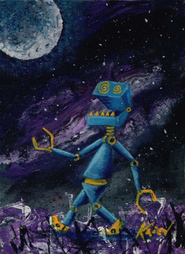 Painting titled "Blue Moon Robot" by Kriev, Original Artwork, Acrylic