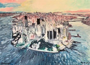 Pittura intitolato "Vue aérienne de New…" da Krikor Simonian, Opera d'arte originale, Olio