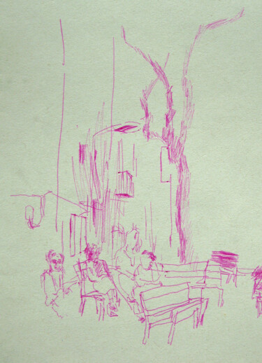 Drawing titled "café" by Krikri Ling, Original Artwork, Ballpoint pen