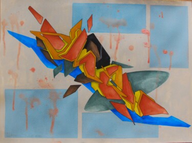 Ζωγραφική με τίτλο "Graff 3 Omeh" από Christophe Caniac, Αυθεντικά έργα τέχνης, Ακουαρέλα Τοποθετήθηκε στο Άλλος άκαμπτος πί…