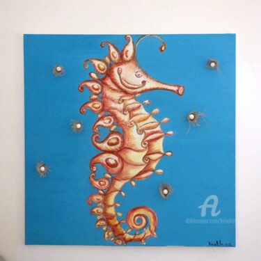 Painting titled "Ippo immaginario" by Krisalide, Original Artwork, Oil Mounted on Wood Stretcher frame