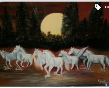 Malerei mit dem Titel "Running horses in S…" von Krishna Art Gallery, Original-Kunstwerk, Öl