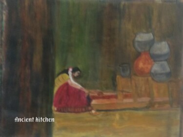 Painting titled "Ancient kitchen" by Krishna Art Gallery, Original Artwork, Paper