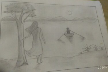 Drawing titled "Wind" by Krishna Art Gallery, Original Artwork, Charcoal