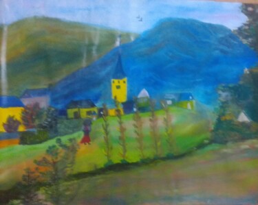 Painting titled "Hill side scene" by Krishna Art Gallery, Original Artwork, Oil