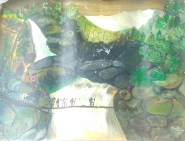 Malerei mit dem Titel "Dangerous bridge" von Krishna Art Gallery, Original-Kunstwerk, Öl