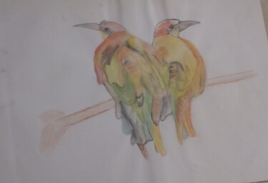 Drawing titled "Birds" by Krishna Art Gallery, Original Artwork, Watercolor