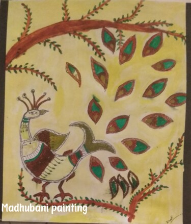 Zeichnungen mit dem Titel "Madhubani painting" von Krishna Art Gallery, Original-Kunstwerk, Bleistift