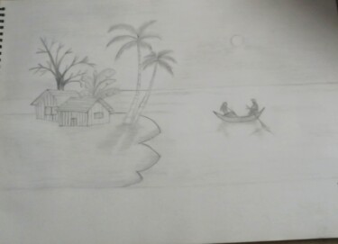 Drawing titled "Village scene lands…" by Krishna Art Gallery, Original Artwork, Pencil