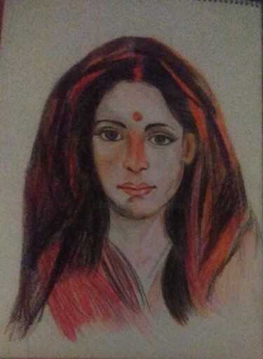 Drawing titled "Indian lady" by Krishna Art Gallery, Original Artwork, Pencil