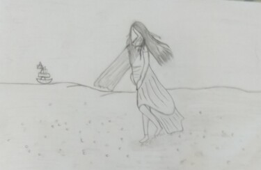 Drawing titled "Strong wind" by Krishna Art Gallery, Original Artwork, Pencil