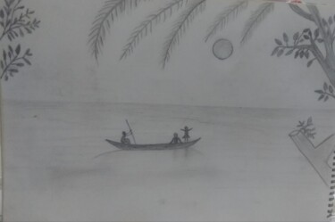 Dessin intitulée "Moonlight scene" par Krishna Art Gallery, Œuvre d'art originale, Crayon