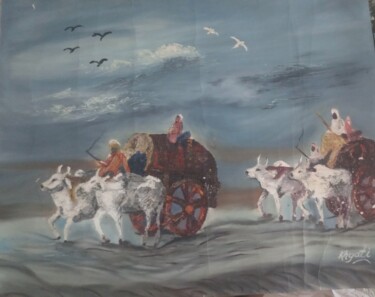 Painting titled "Bullock cart" by Krishna Art Gallery, Original Artwork, Oil