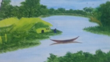 Painting titled "Empty boat" by Krishna Art Gallery, Original Artwork, Watercolor