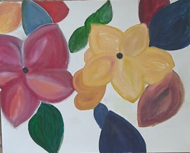 Painting titled "Colored flowers" by Krishna Art Gallery, Original Artwork, Oil