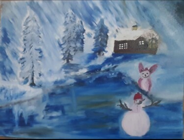 Pintura intitulada "Heavy snowfall" por Krishna Art Gallery, Obras de arte originais, Óleo