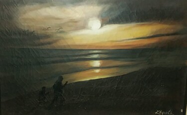 Картина под названием "Walk in sunrise" - Krishna Art Gallery, Подлинное произведение искусства, Масло
