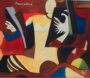 Картина под названием "Peace and work" - Krishna Art Gallery, Подлинное произведение искусства, Акварель