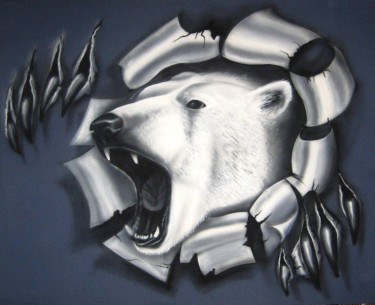 Картина под названием "Белый медведь" - Кристина Люльчук, Подлинное произведение искусства, Аэрограф