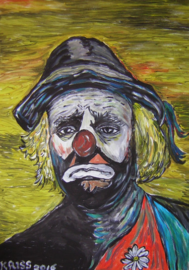 Картина под названием "sad clown 2" - Kriss, Подлинное произведение искусства, Акрил