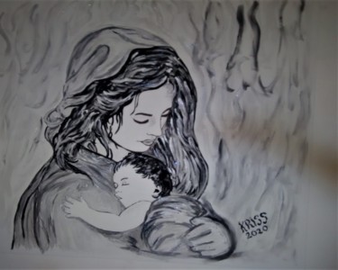 Pittura intitolato "MATERNITA' maternity" da Kriss, Opera d'arte originale, Acrilico