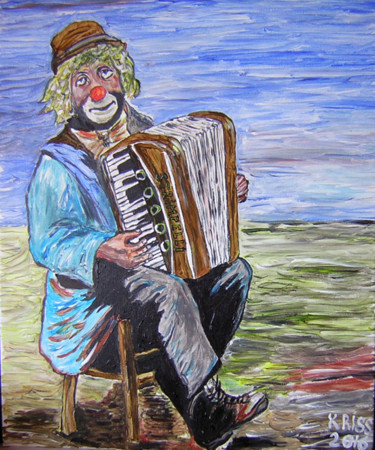 Malerei mit dem Titel "Clown with Accordio…" von Kriss, Original-Kunstwerk, Acryl