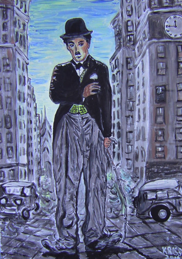 Peinture intitulée "Charlie Chaplin" par Kriss, Œuvre d'art originale, Acrylique