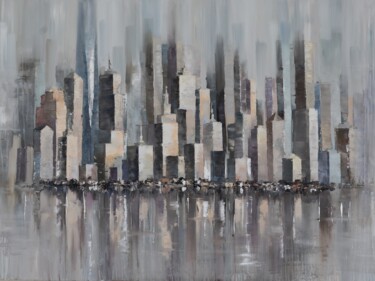 Painting titled "Manhattan in silver" by Krista Ozola, Original Artwork, Oil