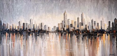 Painting titled "Mirage of urban ser…" by Krista Ozola, Original Artwork, Oil Mounted on Wood Stretcher frame