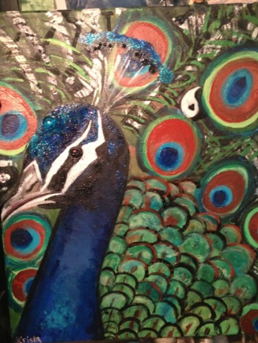 Painting titled ""Peacock karma peak…" by Krista Ryan, Original Artwork, Oil