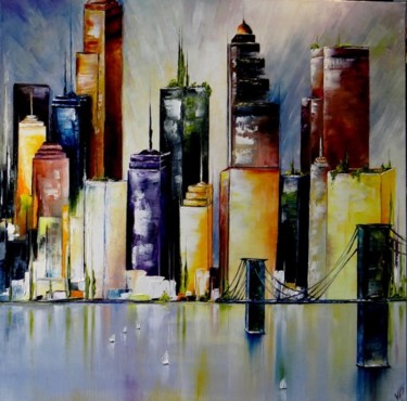 Peinture intitulée "American City" par Kristeen Van  Ryswyck, Œuvre d'art originale, Huile