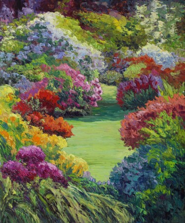 Painting titled "English Garden Bloo…" by Kristen Olson Stone, Original Artwork, Oil Mounted on Wood Stretcher frame