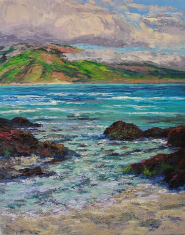 Painting titled "Secret Cove Beach,…" by Kristen Olson Stone, Original Artwork, Oil Mounted on Wood Stretcher frame