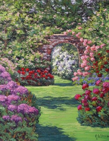 Painting titled "Midsummer Garden" by Kristen Olson Stone, Original Artwork, Oil Mounted on Wood Stretcher frame
