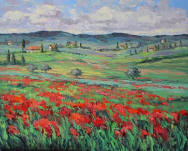 Schilderij getiteld "Summer In Tuscany" door Kristen Olson Stone, Origineel Kunstwerk, Olie