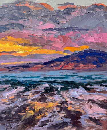 Pittura intitolato "Lahaina Sunset" da Kristen Olson Stone, Opera d'arte originale, Olio Montato su Pannello di legno