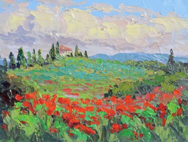 Painting titled "Tuscan Countryside" by Kristen Olson Stone, Original Artwork, Oil Mounted on Wood Panel