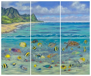 Painting titled "Snorkeling In Hawaii" by Kristen Olson Stone, Original Artwork, Oil Mounted on Other rigid panel