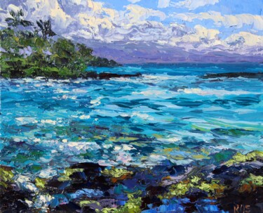 Painting titled "Hilo Waterfront" by Kristen Olson Stone, Original Artwork, Oil Mounted on Other rigid panel