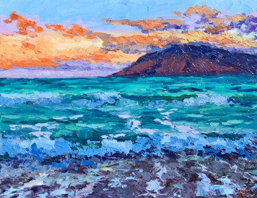 Schilderij getiteld "Last Evening On Maui" door Kristen Olson Stone, Origineel Kunstwerk, Olie Gemonteerd op Andere stijve p…