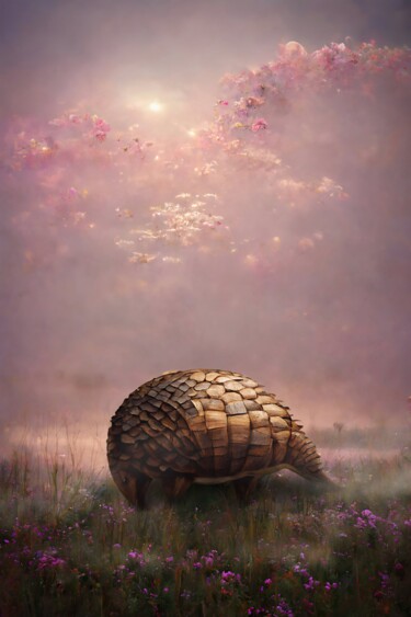 Arte digital titulada "Wooden armadillo in…" por Kristi Bell, Obra de arte original, Foto-montaje